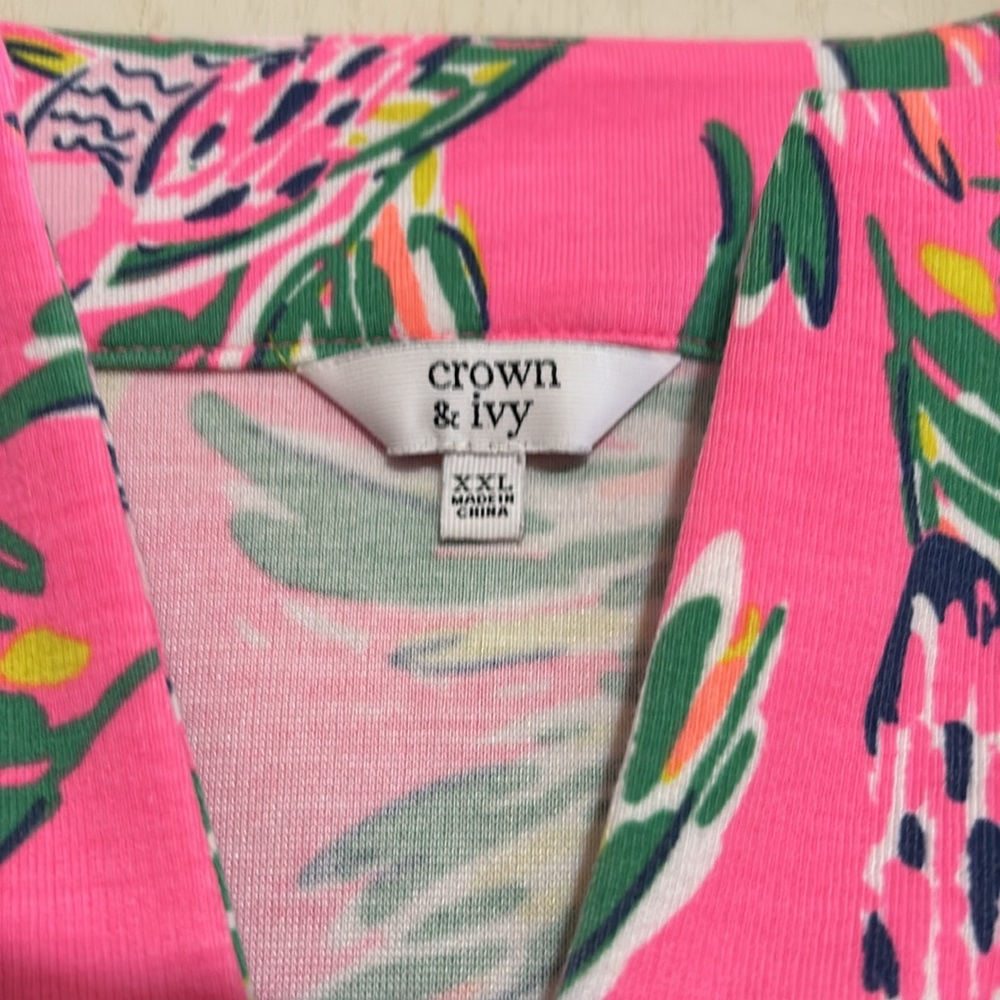 Crown & Ivy Tropical Pink Green Sleeveless Tank - Picture 2 of 6
